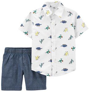 Baby Boys Carter's 2 Pc DINOSAUR Shirt & Shorts Set Size 3 12 months NWT